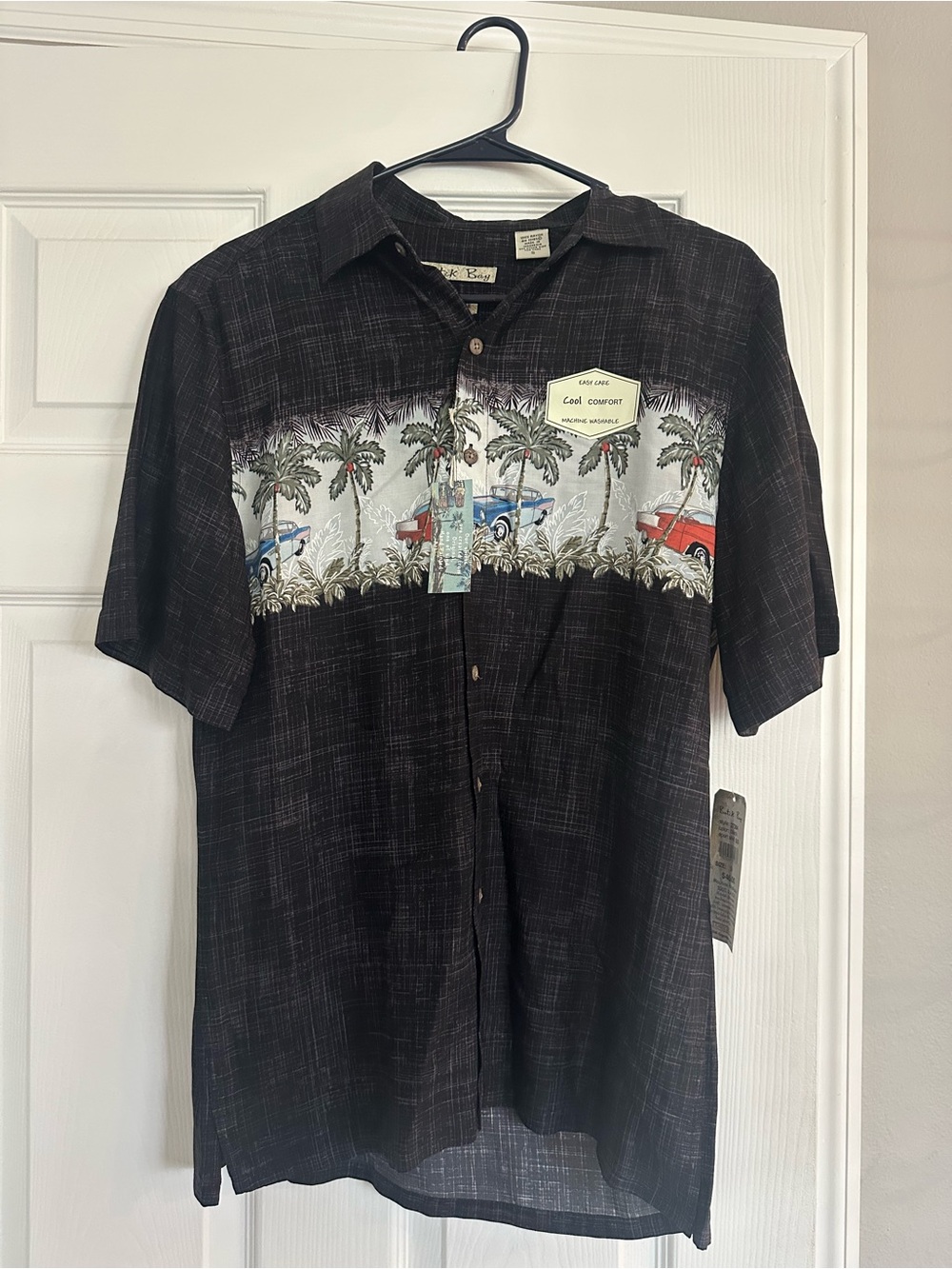 Men's Black Tropical Band Short-Sleeve Button-Down Shirt